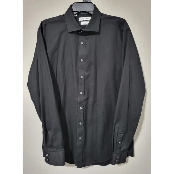 Twillory Safe Cotton Black Dress Shirt 16.5 36/37 Tailored Skull Collar Cuffs - Picture 1 of 12